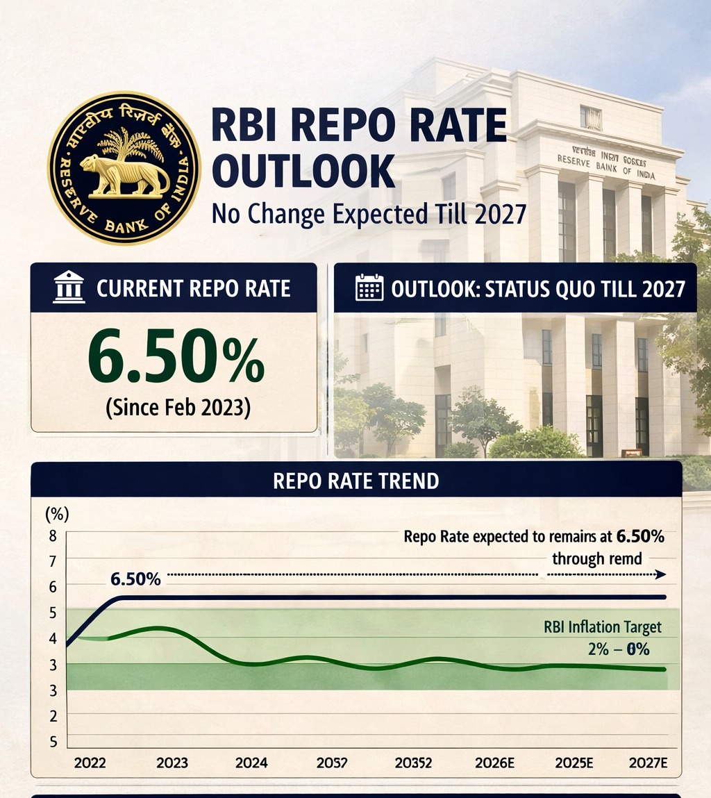 RBI repo rate outlook showing no change expected till 2027